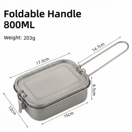 Titanium Lunch Box with Lid & Folding Handle – Leak-Proof, Lightweight for Camping, Hiking, Picnic & Travel