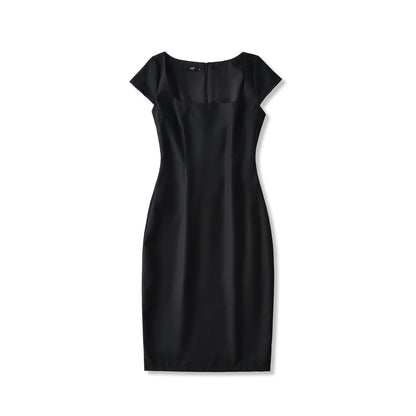 Solid color pullover square neck dress