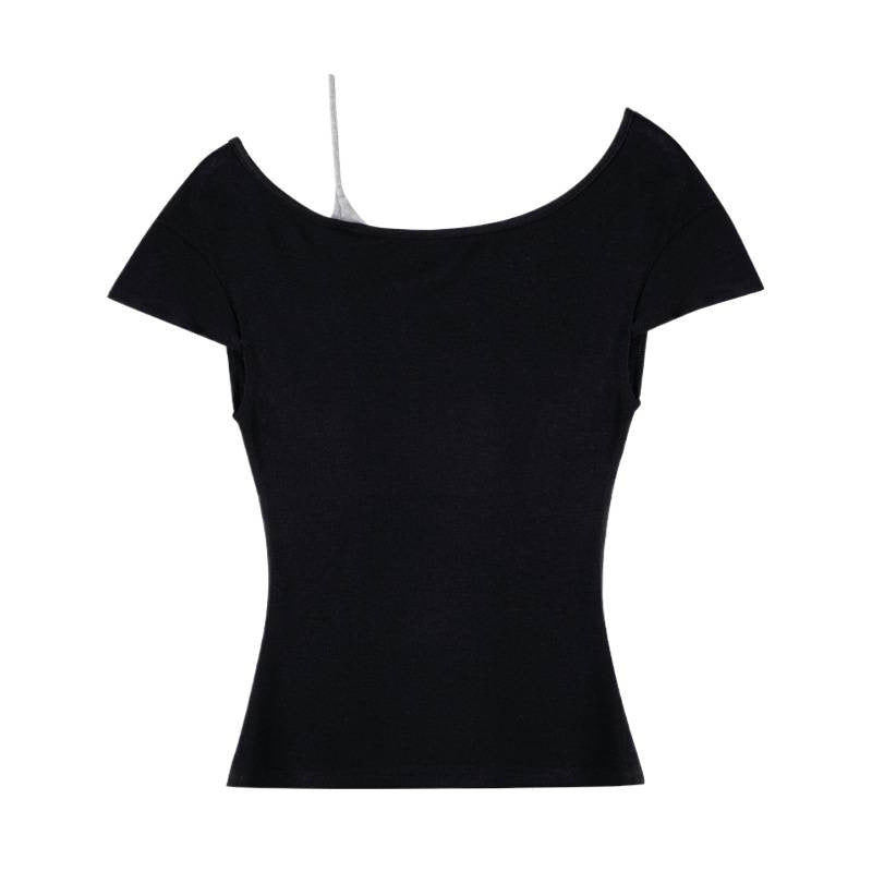 Off-shoulder wool T-shirt