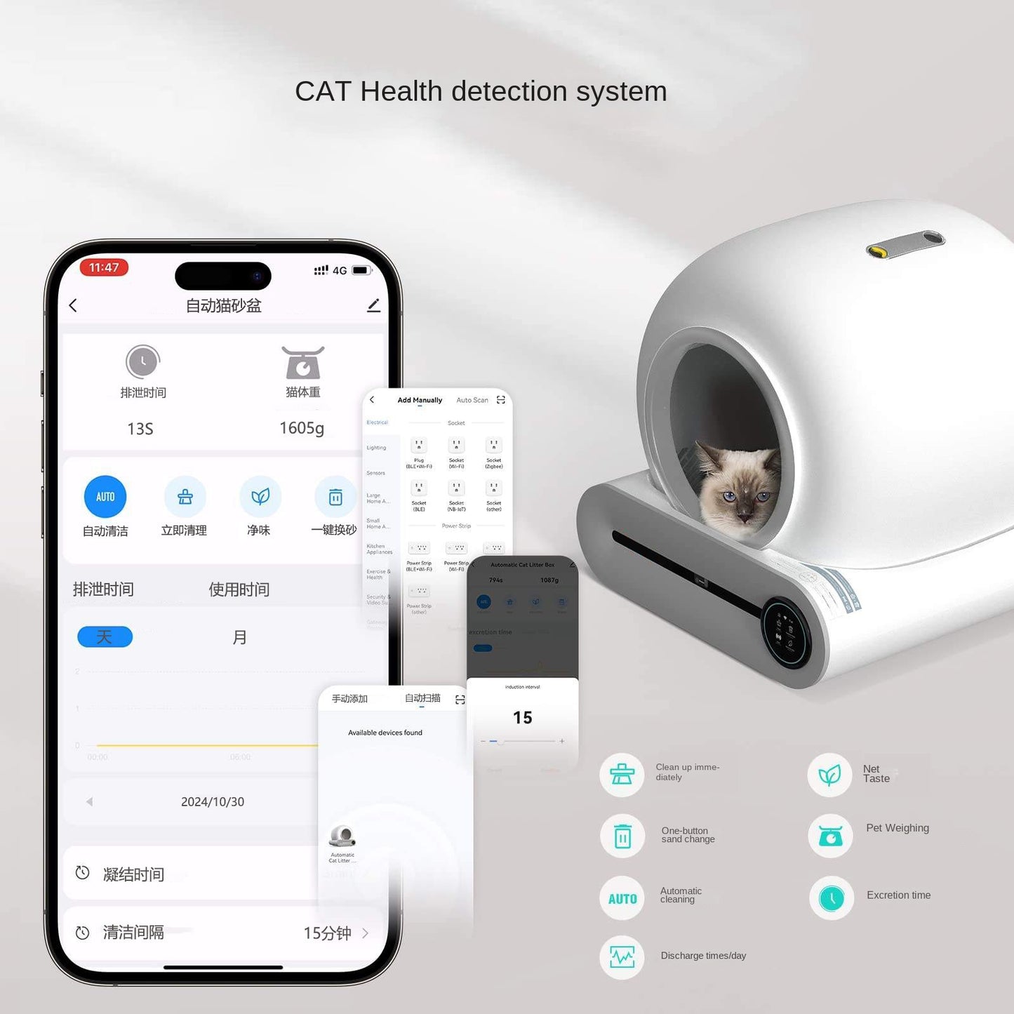 Factory Direct Smart Litter Box with Ionization Deodorization, Automatic Sensor Cleaning, Self-Flushing Cat Toilet