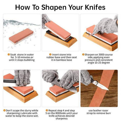 Premium Sharpening Stone - 400# / 1000# 3000# / 8000# Grit - Non-slip Base Knife Sharpener Cutting Tool