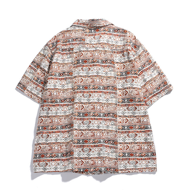 Hawaiian Print Short Sleeve Cuban Collar Loose Fit Casual Shirt
