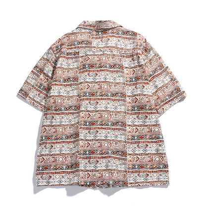 Hawaiian Print Short Sleeve Cuban Collar Loose Fit Casual Shirt