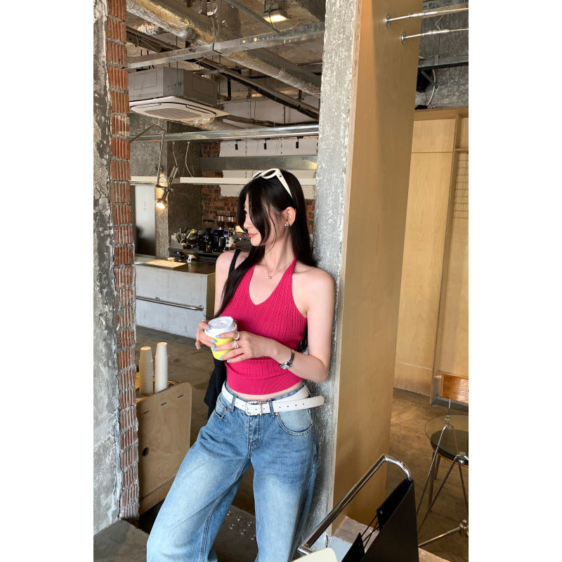V-neck Halter Knit Tank Top for Women