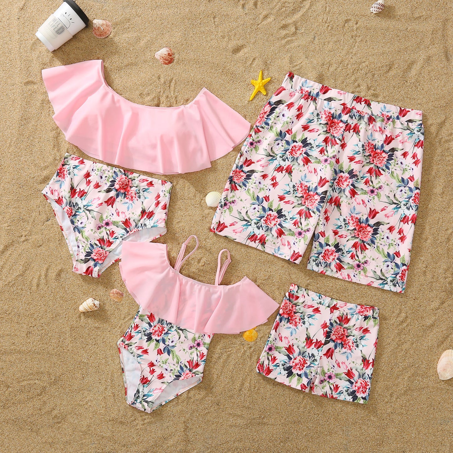 American Style Ruffle Edge Bikini Mother-Daughter Matching Two-Piece Swimwear