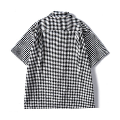 Checkered Cuban Collar Short Sleeve Shirt Men's Relaxed Cool Casual Dress Shirt