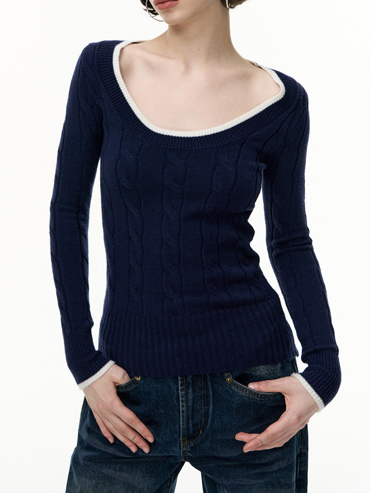 Silk-Cotton and Wool Blend Crew Neck Long Sleeve Sweater Slim Fit Knitted Top for Women