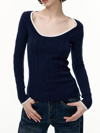 Silk-Cotton and Wool Blend Crew Neck Long Sleeve Sweater Slim Fit Knitted Top for Women