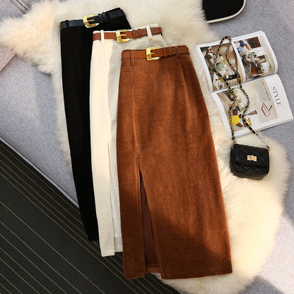 Corduroy slit skirt for women