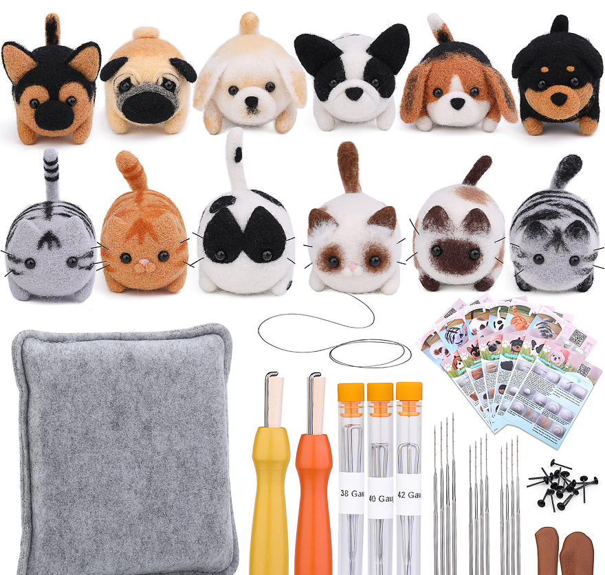 Wool felt poke poke le handmade DIY material bag cat and dog series set animal felt