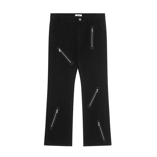 Cool Zipper Flared Denim Pants Casual Loose Slim Fit Trousers
