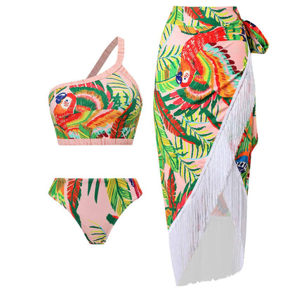 Vintage High-Waist Three-Piece Swimsuit