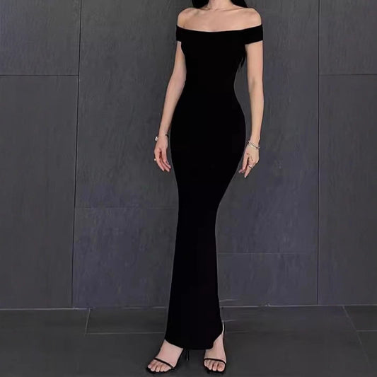 Solid Color Strapless Fitted Waist Bodycon Long Dress