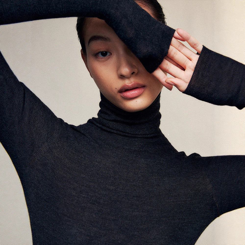 Minimalist Wool Seamless Knit  Base Layer Top Long Sleeve