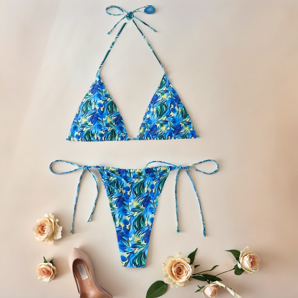 Three point bikini tie dye split swimsuit