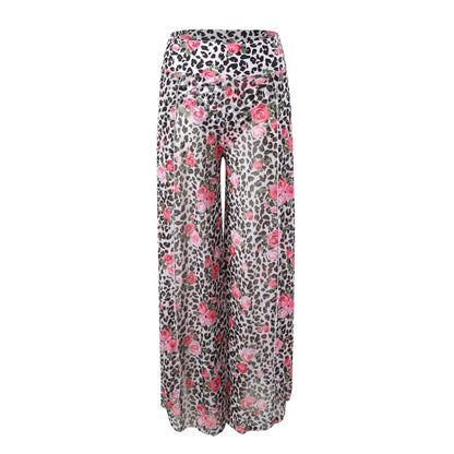 New Style Bikini Three-Piece Set Mesh Printed Long Pants Swimwear Factory Direct Wholesale