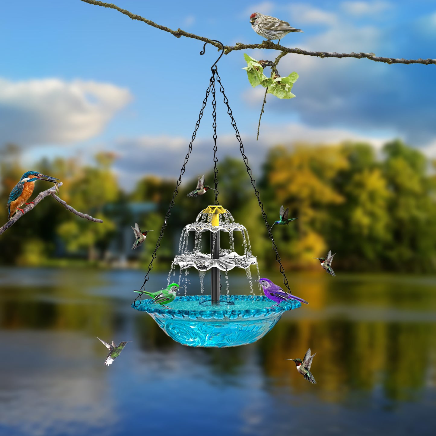 Solar Cascade Hanging Bird Bath Fountain