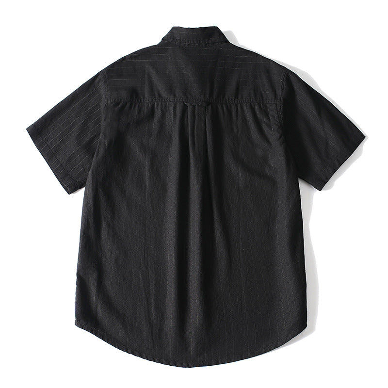 Men's Wide-Fit Short-Sleeve Striped Shirt with Lapel Collar