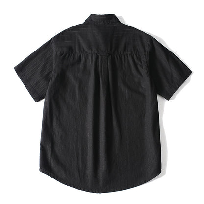 Men's Wide-Fit Short-Sleeve Striped Shirt with Lapel Collar