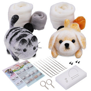 Wool felt poke poke le handmade DIY material bag cat and dog series set animal felt