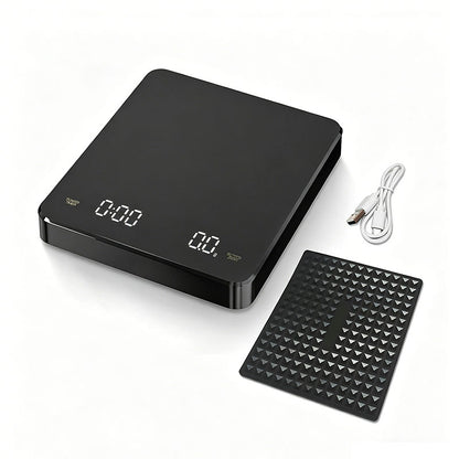 High-Precision Coffee Scale 3kg/0.1g with Timer - Waterproof USB Rechargeable, LED Display, for Espresso & Pour Over