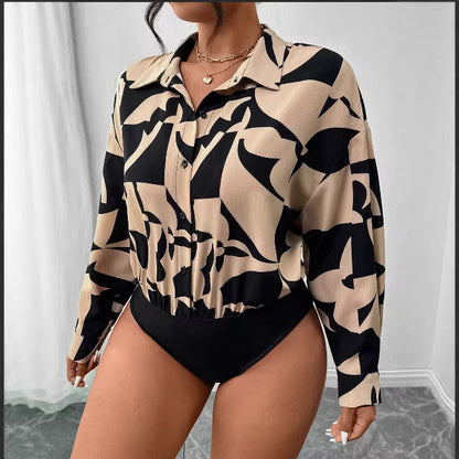 Casual Solid Color Long Sleeve Loose Shirt One-Piece Swimwear for Women