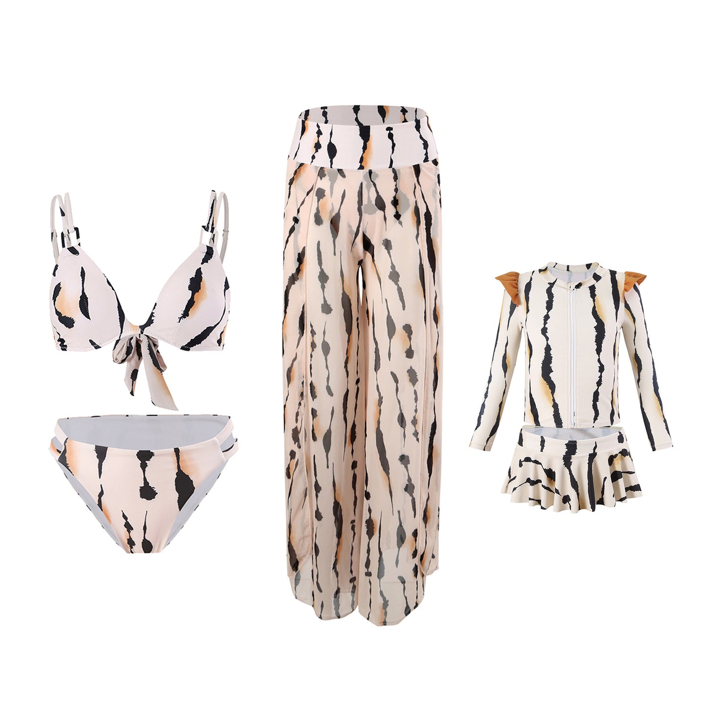 New Style Bikini Three-Piece Set Mesh Printed Long Pants Swimwear Factory Direct Wholesale