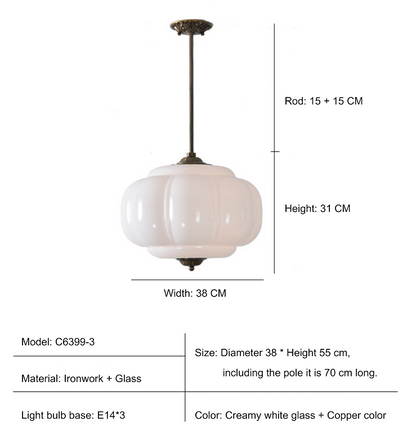 D38*H40CM Pendant Lamp with Pumpkin Glass Design for Bedroom, Living Room, Hallway, and Entryway