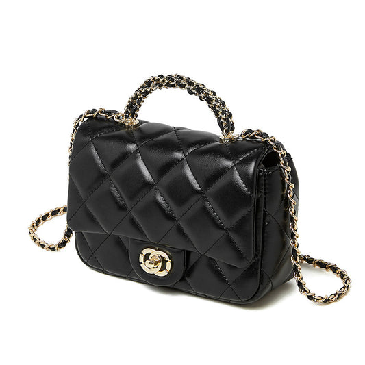 Metal chain diamond grid handbag
