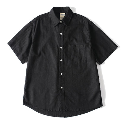 Men's Wide-Fit Short-Sleeve Striped Shirt with Lapel Collar