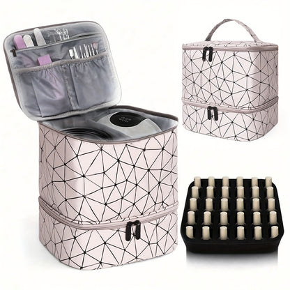 Portable 30-Compartment Nail Organizer Case with Polish & Oil Bags, All-in-One Manicure Tools & Cosmetic Storage Kit