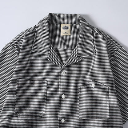 Houndstooth Pattern Short Sleeve Cuban Collar Drapey Casual Shirt