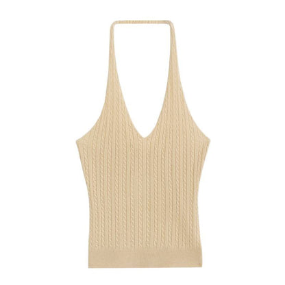 V-neck Halter Knit Tank Top for Women