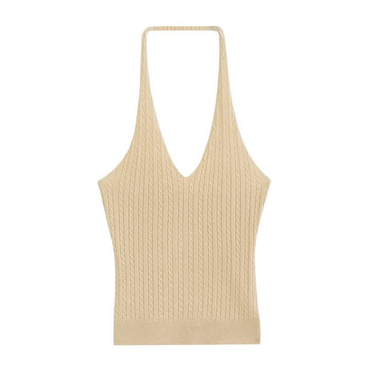 V-neck Halter Knit Tank Top for Women