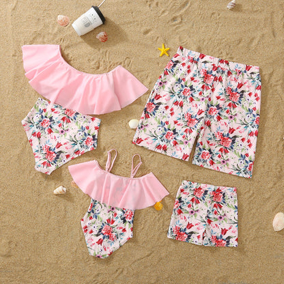 American Style Ruffle Edge Bikini Mother-Daughter Matching Two-Piece Swimwear
