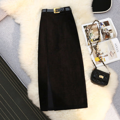 Corduroy slit skirt for women