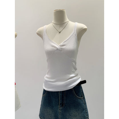 V-neck Red Inner Crop Top with Unique