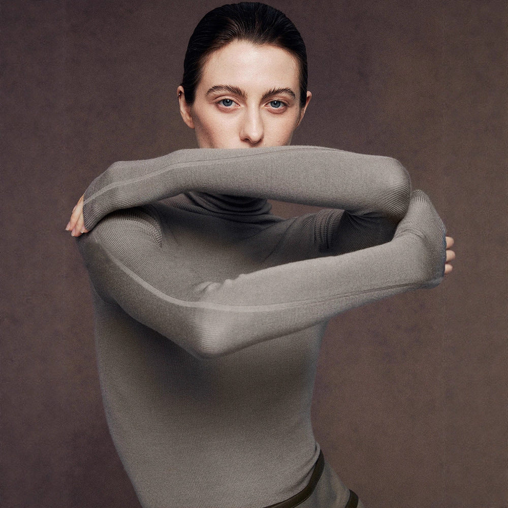 Minimalist Wool Seamless Knit  Base Layer Top Long Sleeve