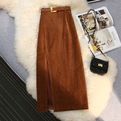 Corduroy slit skirt for women