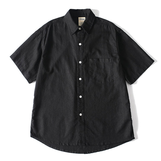 Men's Wide-Fit Short-Sleeve Striped Shirt with Lapel Collar