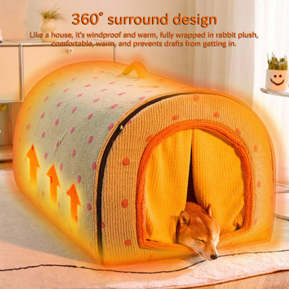 Multifunctional Pet House: Heated Winter Tent Bed for Cats & Large Dogs with Storage Drawers & Washable Cushion