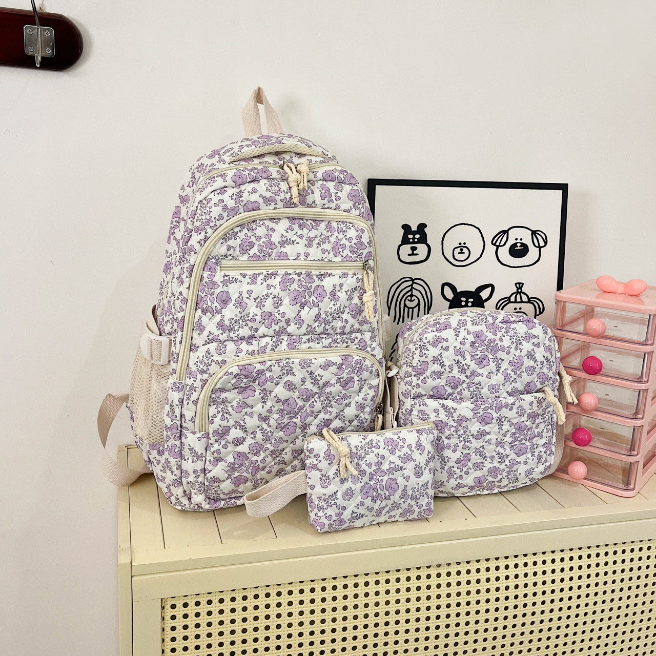 Small Fresh Floral Three Piece Backpack Set