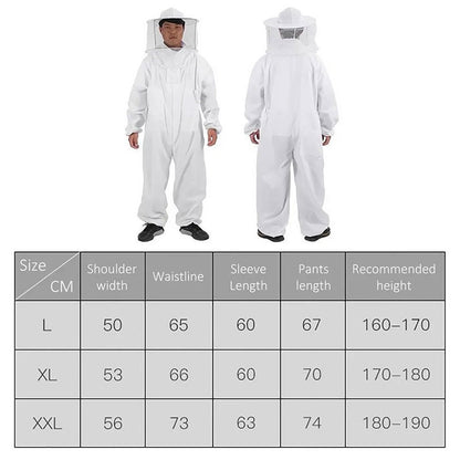 Bee Suit Professional Beekeeping, Anti-Bee Ventilated Full Body Suit with Veil Hat, Elastic Cuffs Beekeeper Protective Wear