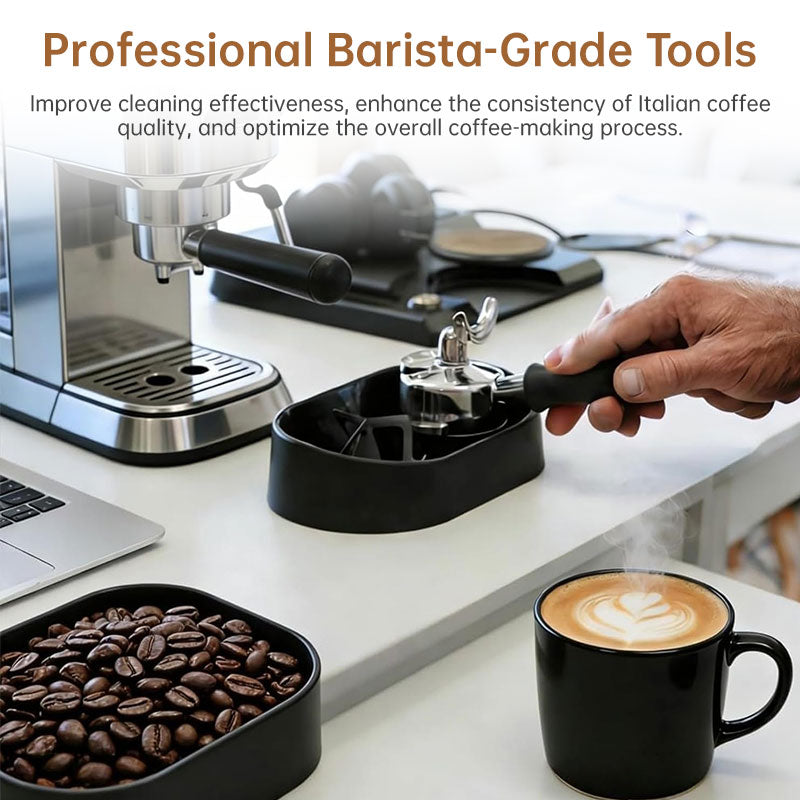 Coffee Portafilter Cleaning Kit - Machine Brush & Stand Set for Espresso, Wine Barrel, Bar & Stainless Steel Kitchen Tools