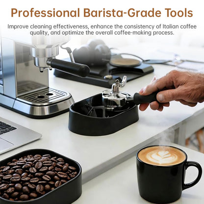 Coffee Portafilter Cleaning Kit - Machine Brush & Stand Set for Espresso, Wine Barrel, Bar & Stainless Steel Kitchen Tools