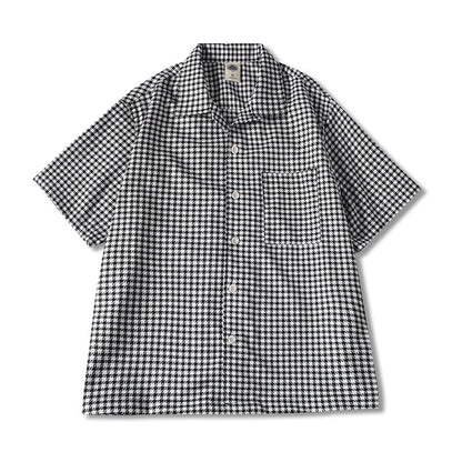 Checkered Cuban Collar Short Sleeve Shirt Men's Relaxed Cool Casual Dress Shirt