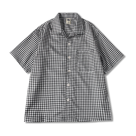 Checkered Cuban Collar Short Sleeve Shirt Men's Relaxed Cool Casual Dress Shirt