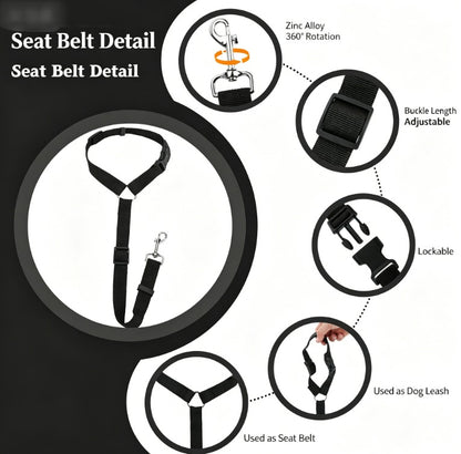 Pet Car Safety Belt Ring Dog Rear Seat Harness Adjustable Lead for Safe Travel