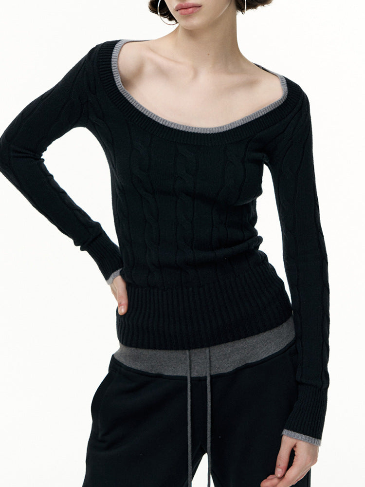 Silk-Cotton and Wool Blend Crew Neck Long Sleeve Sweater Slim Fit Knitted Top for Women