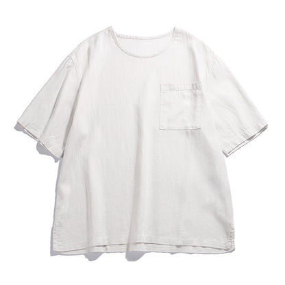 Solid Color Patch Pocket Loose Round Neck Short Sleeve Men's T-Shirt